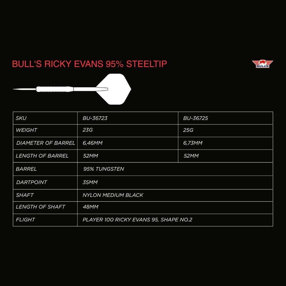 Set strelica steel Bull's Ricky Evans 25g 95% wolfram - Slika 4